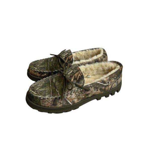 New With Box 26 BoneZZZ Mens Size 10 Camouflage Faux Fur Lined Moccasin Slippers - Picture 1 of 12